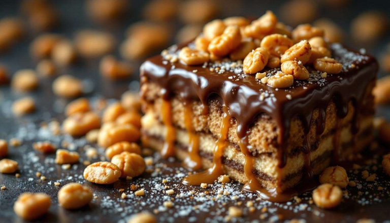 Le dessert caramel-chocolat aux cacahuètes, explosif et fondant