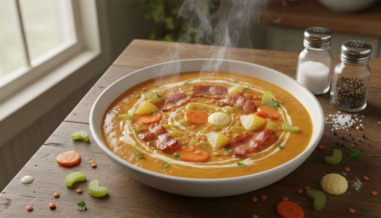 Par ici la bonne soupe qui réchauffe ! La recette du potage Brighton au lard fumé